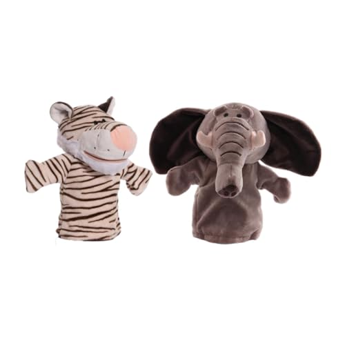 Fenteer 2X Plüschtier-Handpuppen, Handpuppen, Elefant, Tiger, lustiger Zoo-Freund, Handpuppen, Rollenspiel-Spielzeug für Jungen und Mädchen ab 2 Jahren von Fenteer