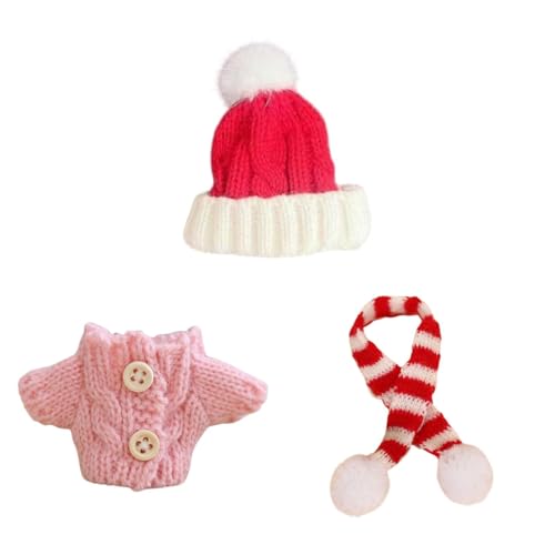 Fenteer 3-teiliger Puppenpullover und Mützenschal, handgefertigte Kleidungsaccessoires, Miniaturkleidung für 17 cm große Mädchenpuppen, Thanksgiving-Geschenke, Rosa von Fenteer