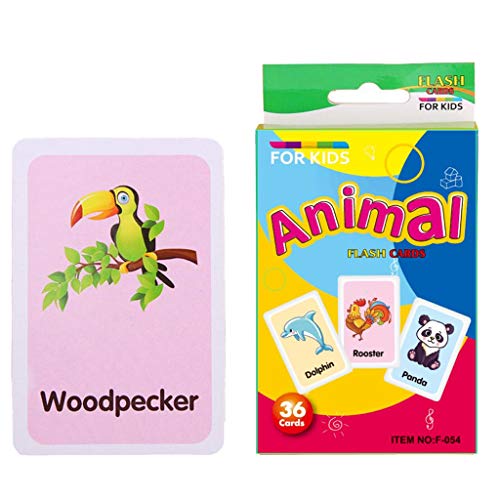 Fenteer 36pcs/Set Kinder Englische Lernkarten Wortkarten Wandkarten Bildkarten für Kindergarten Zuhause - Tiere von Fenteer