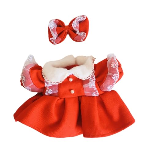 Fenteer 38cm Puppenkleidung Kleid Ersatz Mode Foto Requisiten Ankleidekostüme Puppe Haarspange Accessoire Puppenoutfit Set, Rot Und Schleife von Fenteer