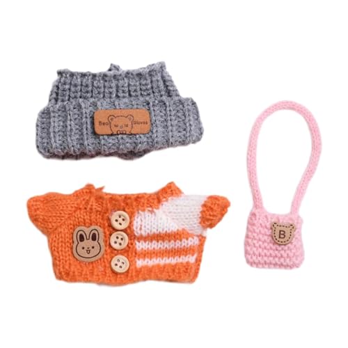 Fenteer 3pcs Plüsch Puppenkleidung Outifits Dress abnehmbar Mini Kostüm Girl Doll Kleidung Pullover -Anzüge für 6,69 Zoll 5,91 Zoll Puppe, Orange von Fenteer