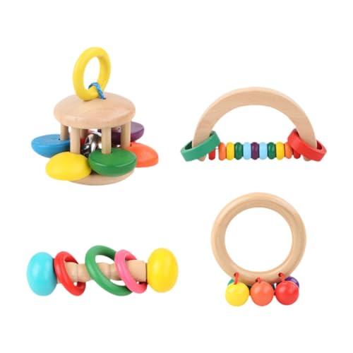 Fenteer 4-teiliges Holzrasseln-Musikspielzeug für Kinder, buntes Baby-Handrasseln-Set, Musikinstrumente für Kleinkinder von Fenteer