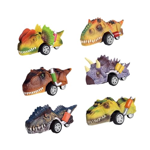 Fenteer 6-teiliges Dinosaurierspielzeug, Rückziehautos, Dinosaurier-Spielzeugautos, kreative Dinosaurier-Trucks, für 3 4 5 6 7 8 9-jährige Kinder von Fenteer