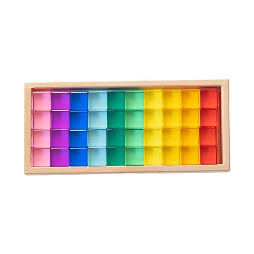 Fenteer Bausteine-Set für Kinder, Würfelblöcke-Set, Montessori-Spielzeug, Regenbogen-Edelsteinwürfel, Stapelspielzeug für Kinder, Mädchen, Alter 3, 4, 5, 6, 40 Stück von Fenteer