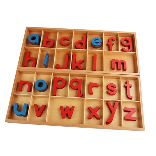 Fenteer Bewegliches Alphabet mit Kasten, Holz Alphabetbrief frühes Lernen interaktiver Lernmaterialien für Praxis, Schreiben von Vokalen von Fenteer