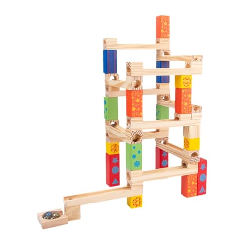 Fenteer DIY Holzschiene Marmor Spielzeug Puzzle Montage Spielzeug Achterbahn 3D Holzpuzzle Pädagogische Bausteine ​​für Ornament Kinder, 52 StÜcke von Fenteer