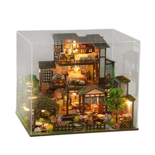 Fenteer DIY Miniatur-Puppenhaus-Bausätze, Mini-Hausmodell, DIY-Bastelarbeiten mit Staubschutzhülle, mit Lichtern und Zubehör als Geburtstagsgeschenk für von Fenteer