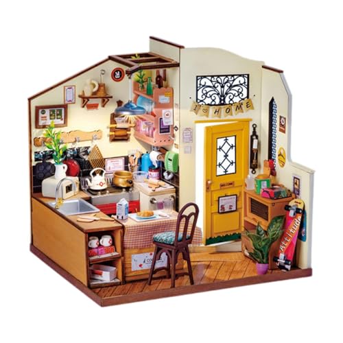 Fenteer DIY-Miniaturhaus-Bausatz, Miniaturmöbel-Bausatz, kreatives DIY-Bastel-Puppenhaus mit Lichtern, Bausatz, 3D-Puzzle für Erwachsene, Küche von Fenteer