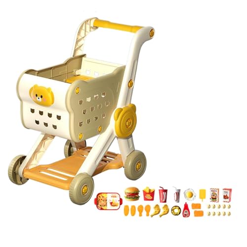 Fenteer Einkaufswagen Spielzeugset für Kinder, Interaktiver Einkaufswagen Trolley für Kinder, Realistische Rollenspiele, Schreibtisch Aufbewahrungsspielzeug, Beige von Fenteer