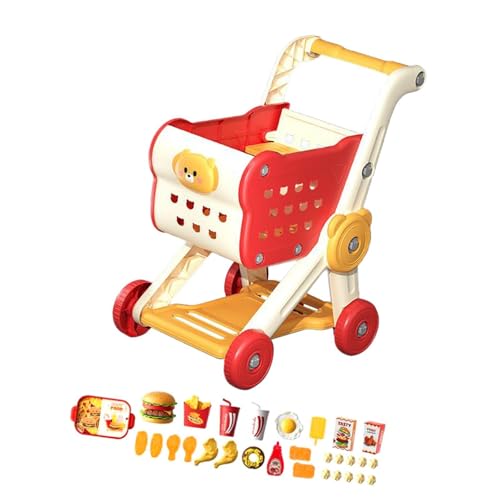 Fenteer Einkaufswagen Spielzeugset für Kinder, Interaktiver Einkaufswagen Trolley für Kinder, Realistische Rollenspiele, Schreibtisch Aufbewahrungsspielzeug, Rot von Fenteer