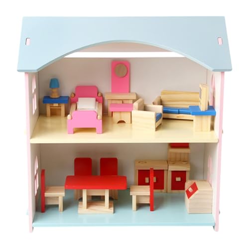 Fenteer Hölzernes Puppenhaus mit Möbeln und Zubehör, Fantasieentwicklung, Villa zum Selbermachen, als Geschenk für Kinder ab 3 Jahren von Fenteer