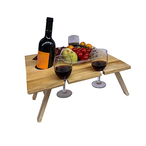 Fenteer Holz Outdoor Picknicktisch, Tragbarer Weintisch, Kreatives Weinglasregal, Outdoor Essen Weintisch für Garten, Reisen, Strandtisch - 34x30x16cm von Fenteer