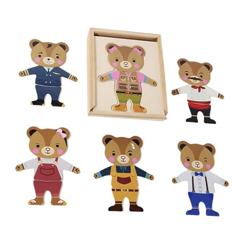 Fenteer Holz-Puzzle-Set mit Bärenmotiv, zum Anziehen, Sortieren und Zusammenpassen, Lernaktivitäten für Vorschulkinder, Spielzeug, Spiele zum Umziehen für von Fenteer