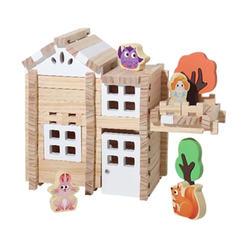 Fenteer Holzhaus DIY Bausteine Set Montessori Spielzeug 3D Puzzle Spielzeug Einzigartiges Konstruktionsgebäude für Erwachsene Kinder Jungen Mädchen, B von Fenteer