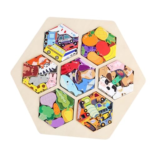 Fenteer Holzpuzzle Bildungsaktivität Tragbares multifunktionales Cartoon Erleuchtung Frühes Lernen für Jungen Mädchen im Alter von 1 bis 3 Geschenk, 7 in 1 von Fenteer