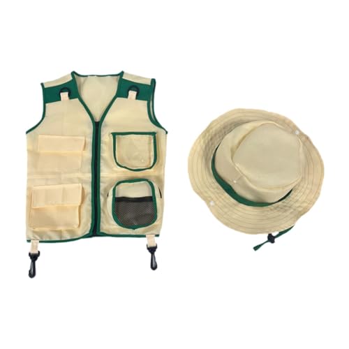 Fenteer Kids Explorer Cargo Weste und Mütze, Outdoor-Abenteuer, Rollenspiele, Hinterhof-Kostüm für Jungen und Mädchen, Partyzubehör für Kinder von Fenteer