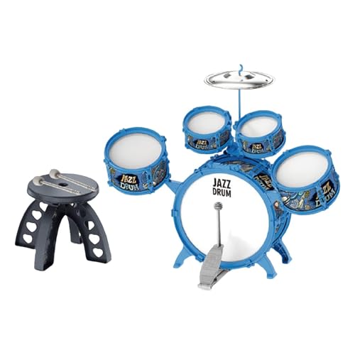 Fenteer Kinder Jazz Drum Set Musik Aufklärung Musikinstrument Pädagogisch mit Hocker Musikspielzeug für Geburtstagsgeschenk Kinder Jungen Mädchen, Blau von Fenteer