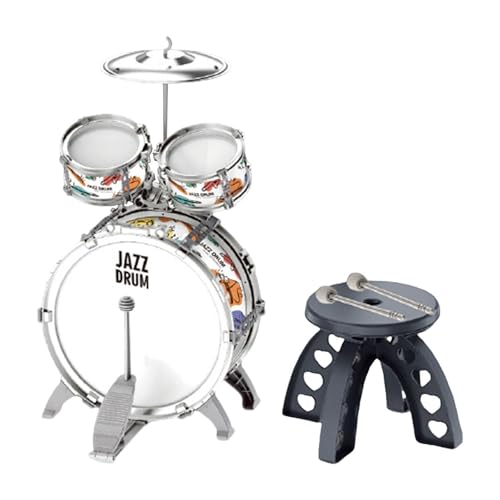 Fenteer Kinder Jazz Drum Set Musik Aufklärung Musikinstrument Pädagogisch mit Hocker Musikspielzeug für Geburtstagsgeschenk Kinder Jungen Mädchen, Silbrig von Fenteer