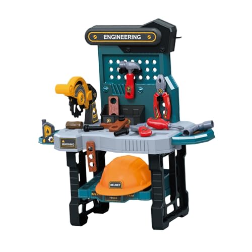 Fenteer Kinder Werkzeug Bank BAU Werkbank Spielzeug Pretend Power Tools Werkstatt Spielzeug Gebäude Spielzeug Set, Blau mit Hut von Fenteer