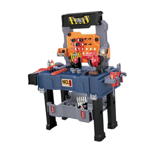 Fenteer Kinder Werkzeug Bank BAU Werkbank Spielzeug Pretend Power Tools Werkstatt Spielzeug Gebäude Spielzeug Set, Blau von Fenteer