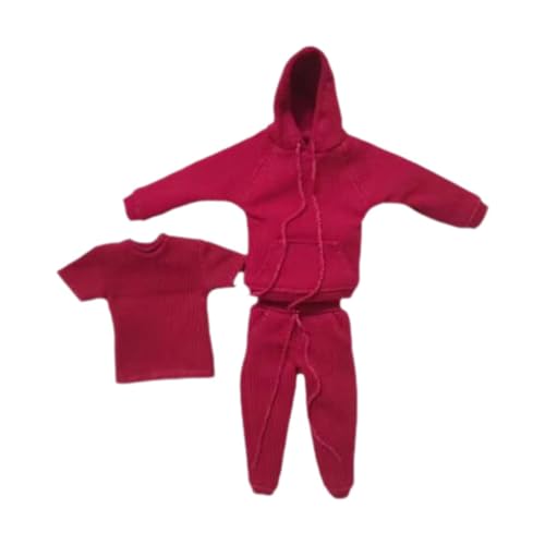 Fenteer Kleidung für Figuren im Maßstab 1/12, Kapuzenpullover und Hose für Puppen, Lernspielzeug, handgefertigt, Rollenspiel, Actionfiguren, T-Shirt, Rot von Fenteer