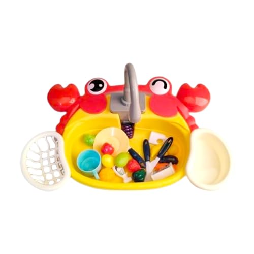 Fenteer Küchenspüle Spielzeug Rollenspiel mit fließendem Wasser Geschenke 20-teiliges Küchenzubehör-Set Spüle Geschirrspülset für Kinder, Rot von Fenteer