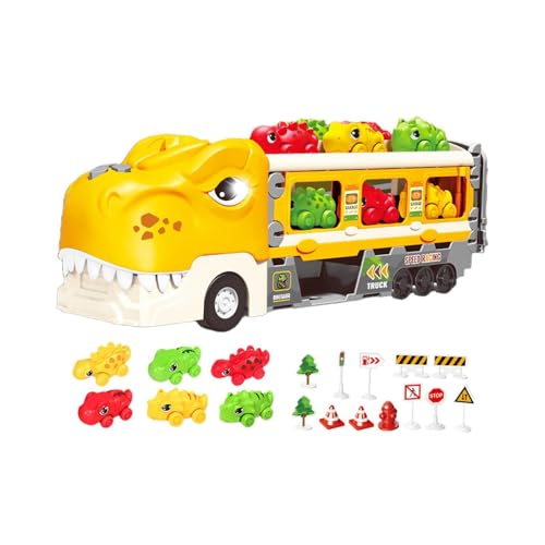 Fenteer LKW-Spielzeug für Kleinkinder, Rennstrecken-Spielset mit Licht- und Geräuscheffekten, pädagogisches Dinosaurier-Startfahrzeug-Spielset als, Gelb von Fenteer