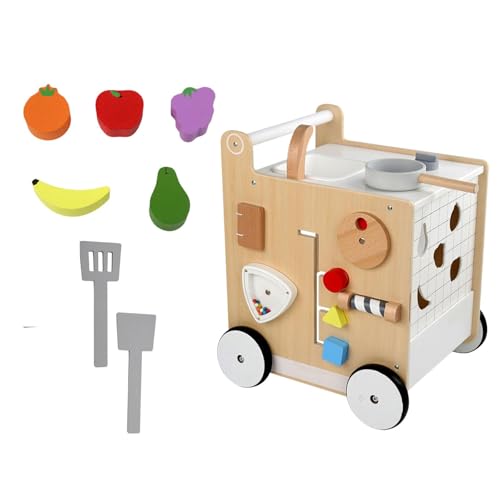 Fenteer Lauflernspielzeug aus Holz für Babys, Lauflernspielzeug mit Rädern, Aktivitätsspielzeug, Lernspielzeug, Lauflernspielzeug, Rollenspielset für 18 von Fenteer