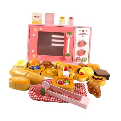 Fenteer Mikrowellenspielzeug aus Holz für Kinder, realistisches Spielzeug mit Brot und Lebensmitteln für Kinder von 3–8 Jahren, Kleinkinder, Kinder von Fenteer
