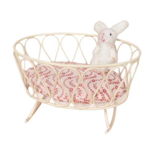 Fenteer Mini-Metallbett, Puppenhaus-Kinderbett, 1:12 Miniatur-Babypuppen-Wiegenbett, vorgetäuschtes Spielspielzeug für Schlafzimmer-Hausdekorationen, Weißer Hase von Fenteer