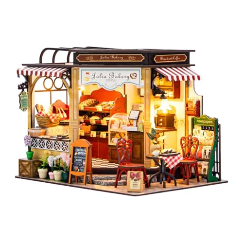 Fenteer Miniatur-Bäckereihaus-Bausätze, 3D-Puzzle-Display, handgefertigtes kleines Hausspielzeug, Mini-Hausbausätze für Junge Mädchen und Freunde von Fenteer