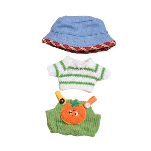 Fenteer Plüschfigur Pullover und Hosenträgerhose Plüschpuppenkleidung Foto-Requisiten Mode für Kinder Kleidung Overall Outfit für 15cm, Jeanshut von Fenteer