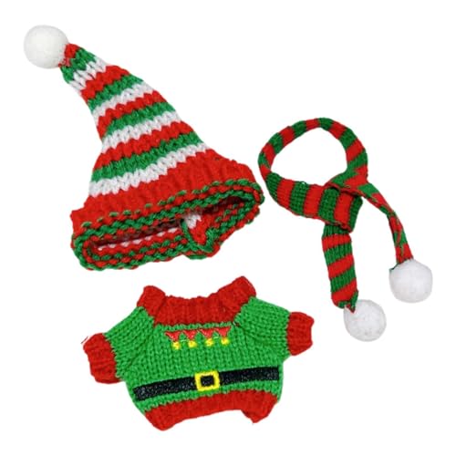 Fenteer Plüschfigur Weihnachtspullover Puppenkleidung Mode für Kinder Pädagogische Foto-Requisiten mit Mütze und Schal Kostüme für 6,69'', Grüner Pullover von Fenteer