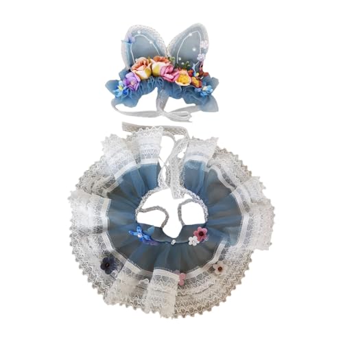 Fenteer Plüschpuppenkleidung für 15–17 cm große Puppen, Plüschpuppenzubehör, Feenkleid mit Haarschmuck, Kuscheltierkleidung, Cartoon, Blaues Ohr von Fenteer