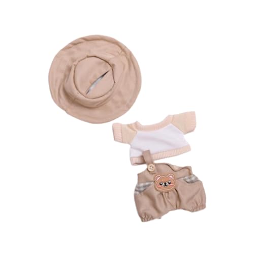 Fenteer Plüschpuppenkleidung für 15 cm, süße, selbst gefütterte Plüschpuppe, Ankleidepuppenzubehör, Kostüme, stilvoll, bequem, Khaki Set mit Hut von Fenteer