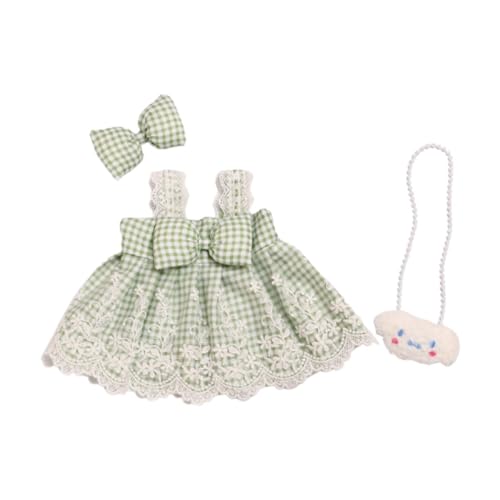 Fenteer Puppen-Prinzessinnenkleid mit Haar-Accessoire, Kostüm-Kleidung für Mädchenpuppen, ACCS-Puppen-Kleidung mit kariertem Rock für 38 cm große Puppen, GrÜn von Fenteer