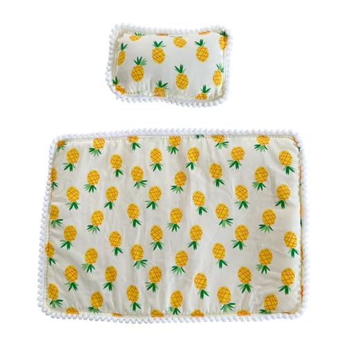 Fenteer Puppenbettwäsche-Zubehör, Steppdecke, Kissen, Outfit für Kinder, Geschenk, Bequeme Puppenhaus-Dekoration, bedrucktes Lernspielzeug, Ankleiden, Ananas, 2 Stück von Fenteer