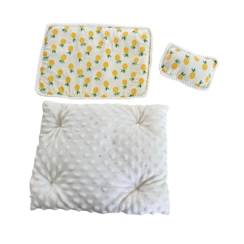 Fenteer Puppenbettwäsche-Zubehör, Steppdecke, Kissen, Outfit für Kinder, Geschenk, Bequeme Puppenhaus-Dekoration, bedrucktes Lernspielzeug, Ankleiden, Ananas, 3 Stück von Fenteer