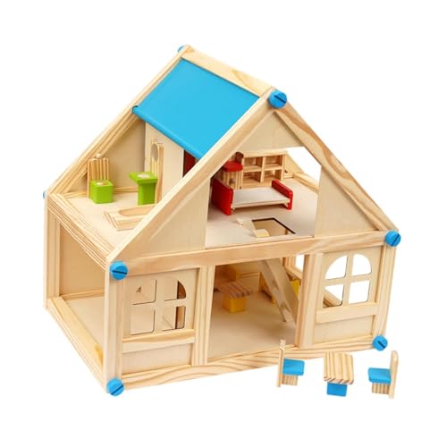 Fenteer Puppenhaus aus Holz, Puppenhaus-Bausatz, Dekoration, Miniatur-Szene, Spielhaus, Handwerk, Rollenspiel, Puppenhaus-Spielzeug für Kinder ab 3 Jahren von Fenteer