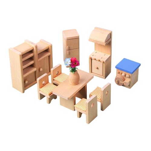 Fenteer Puppenhausmöbel-Set aus Holz, Miniatur-Möbelspielzeug, Simulations-DIY-Teil, klassisches Rollenspielspielzeug für Mädchen, Esszimmer von Fenteer