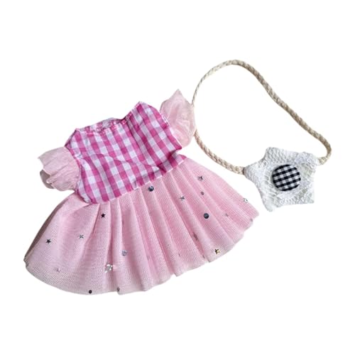 Fenteer Puppenkleid 20 cm Plüsch Puppenkleidung Kleine Mädchen Geschenk Weiche Puppe Wechselkleidung Spielzeug Anziehen DIY Foto Requisiten Puppenkleidung, Rosa Kariert von Fenteer