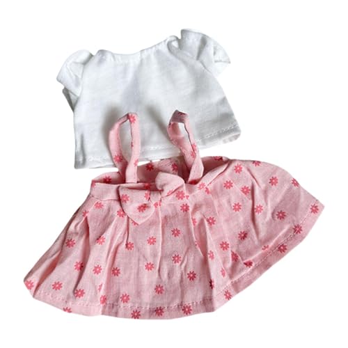 Fenteer Puppenkleid 20 cm Plüsch Puppenkleidung Kleine Mädchen Geschenk Weiche Puppe Wechselkleidung Spielzeug Anziehen DIY Foto Requisiten Puppenkleidung, Rosa Weiß von Fenteer