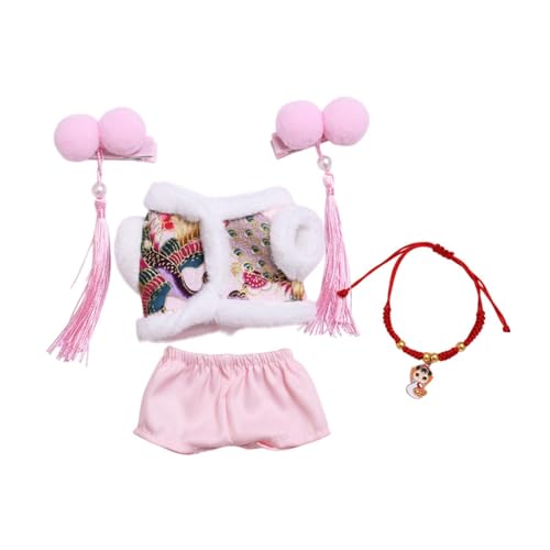 Fenteer Puppenkleidungs Outfit, Tang Anzug Kostüm, Modische Weiche Accessoires, Foto Requisiten, Miniatur DIY Anziehkleidung für 6,69 Zoll Puppe, Rosa mit Kopfschmuck von Fenteer