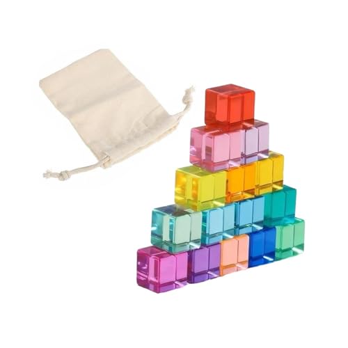 Fenteer Regenbogen-Bausteine-Set, Regenbogen-Acrylwürfel mit Aufbewahrungstasche, buntes Farberkennungs-Lernspielzeug für Jungen und Mädchen, 15 Stück Fenteer Regenbogen-Bausteine-Set, Regenbogen-Acrylwürfel mit Aufbewahrungstasche, buntes Farberkennungs-Lernspielzeug für Jungen und Mädchen, 15 Stück von Fenteer