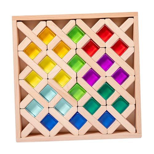 Fenteer Regenbogen-Bauwürfel, Stapelspiel mit Aufbewahrungsbox aus Holz, glatt, Bausteinset aus Acrylwürfeln als Geschenk für Kinder von Fenteer