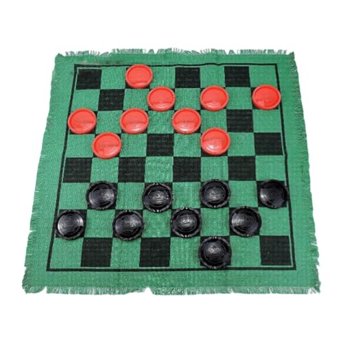 Fenteer Riesiges Dame-Brettspiel-Set, klassisches 3-in-1-Dame-Spielset für Kinder und Erwachsene, Dame-Spielmatte, Rasenspiel, Tic Tac Toe-Spiel, GRÜN von Fenteer