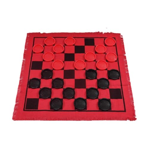 Fenteer Riesiges Dame-Brettspiel-Set, klassisches 3-in-1-Dame-Spielset für Kinder und Erwachsene, Dame-Spielmatte, Rasenspiel, Tic Tac Toe-Spiel, ROT von Fenteer