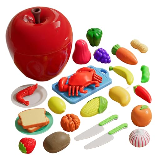 Fenteer Schneiden Spielen Lebensmittel Spielzeug Pretend Obst Gemüse Zubehör Pretend Spielen Koordination Rolle Spielen für Kinder Kleinkinder Geschenk, 25 Stück von Fenteer