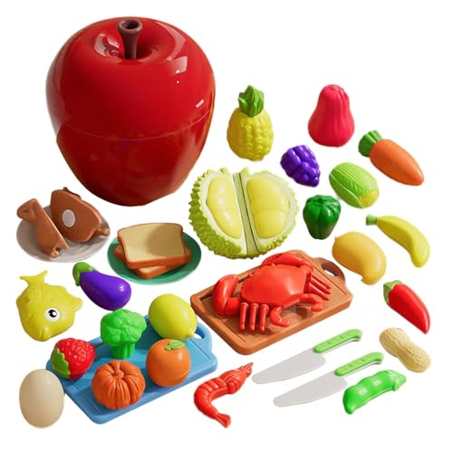 Fenteer Schneiden Spielen Lebensmittel Spielzeug Pretend Obst Gemüse Zubehör Pretend Spielen Koordination Rolle Spielen für Kinder Kleinkinder Geschenk, 32 Stück von Fenteer