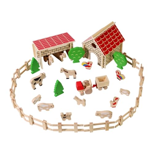 Fenteer Spielset mit Tierfiguren aus der Scheune, Bauernhof, Tierfiguren, Holzscheune, pädagogisches Lernspielzeug, Zaun-Spielset für Kinder ab 3 Jahren von Fenteer